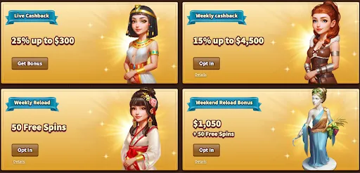 MyEmpire Live Cashback promotion showing an Egyptian queen character offering 25% up to $300