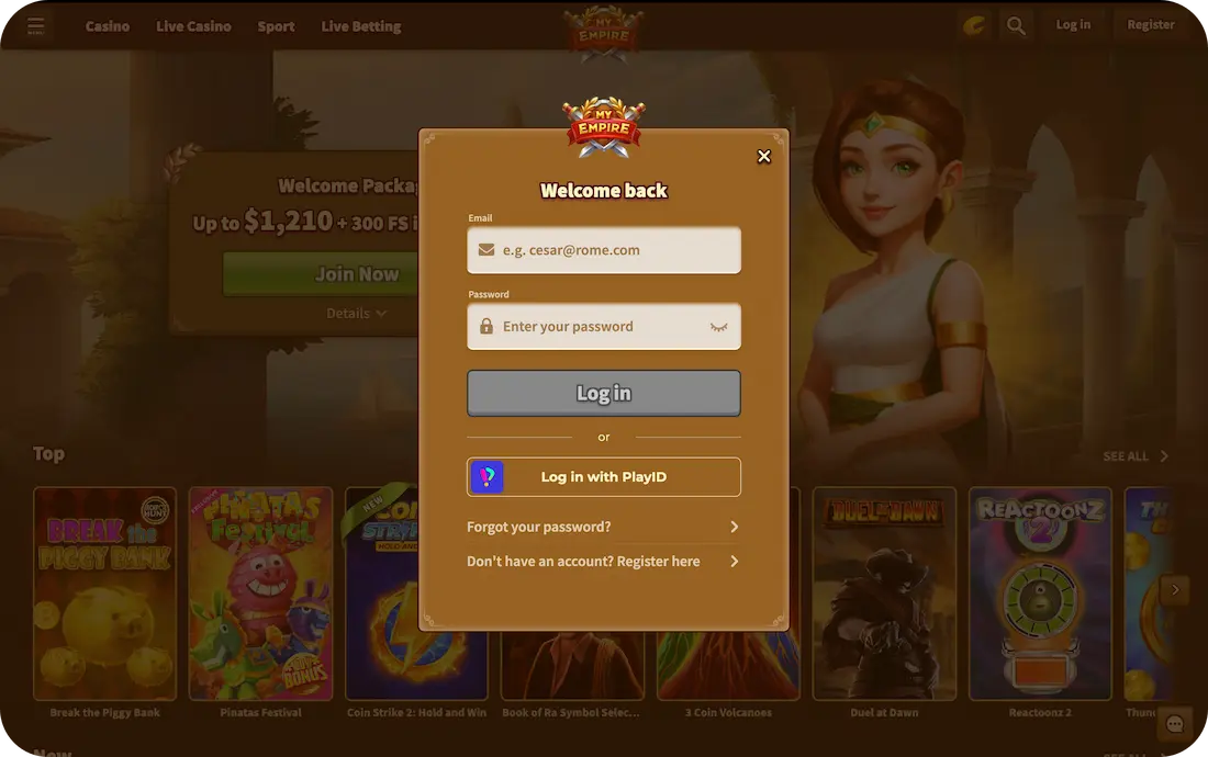 my empire casino login