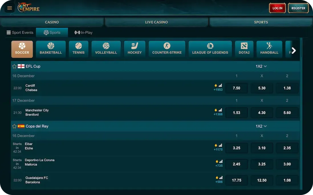 myempire casino sport